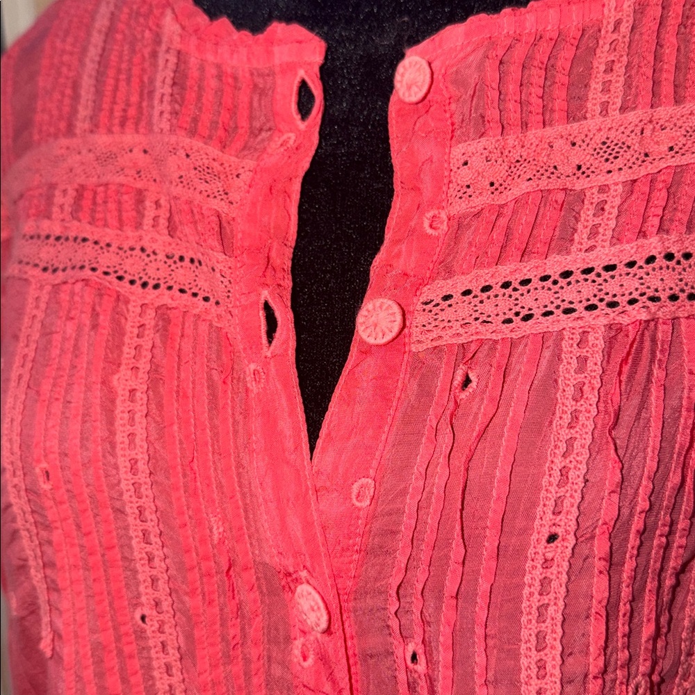 Johnny Was Womens Coral Embroidered Long Sleeve Tunic with crocheted buttons lg - Picture 4 of 15